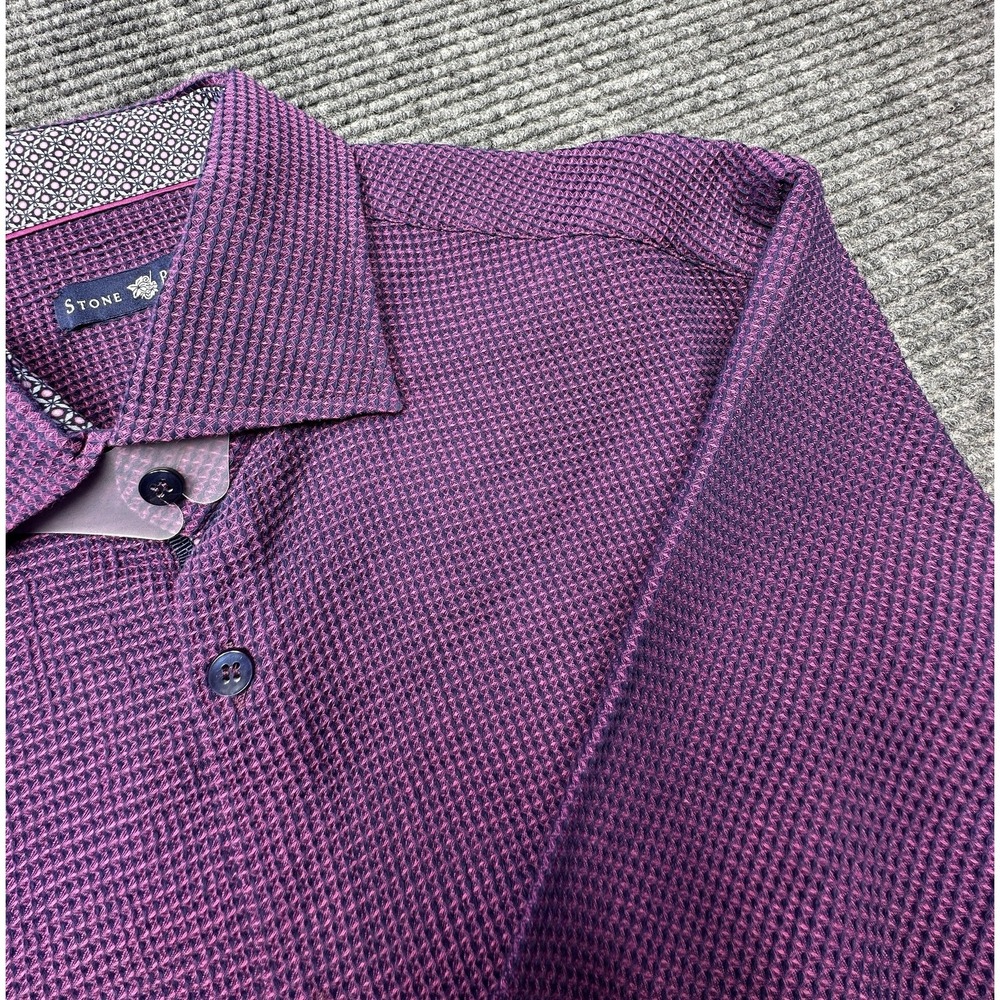 Stone Rose Shirt Mens Large Purple Geometric Knit Long Sleeve‎ Button Front